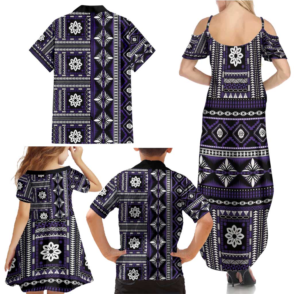 Fiji Masi Tapa Pattern Purple Family Matching Summer Maxi Dress and Hawaiian Shirt LT01 - Polynesian Pride
