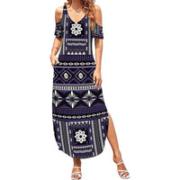 Fiji Masi Tapa Pattern Purple Family Matching Summer Maxi Dress and Hawaiian Shirt LT01 Mom's Dress Purple - Polynesian Pride