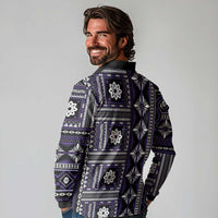 Fiji Masi Tapa Pattern Purple Long Sleeve Polo Shirt - Polynesian Pride