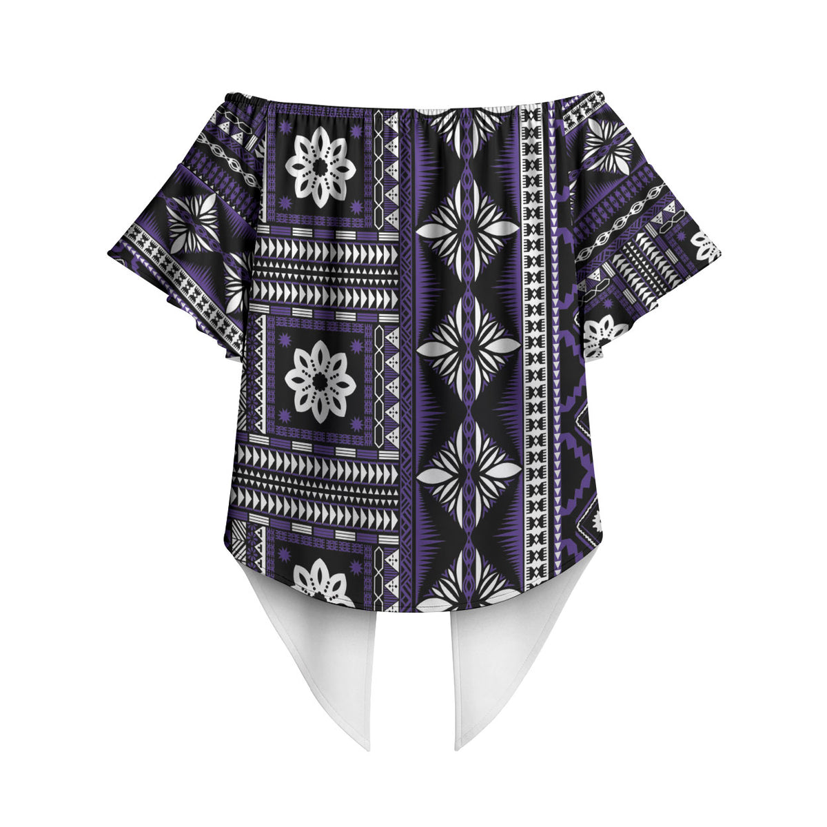 Fiji Masi Tapa Pattern Purple Off Shoulder Wrap Waist Top LT01 - Polynesian Pride