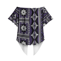Fiji Masi Tapa Pattern Purple Off Shoulder Wrap Waist Top LT01 - Polynesian Pride
