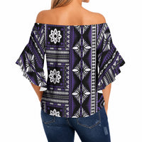 Fiji Masi Tapa Pattern Purple Off Shoulder Wrap Waist Top LT01 - Polynesian Pride