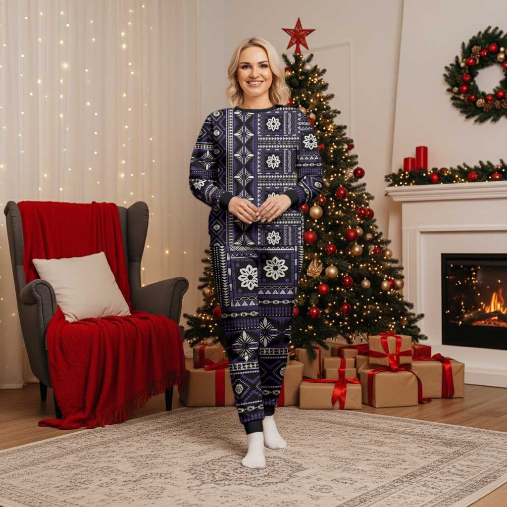 Fiji Masi Tapa Pattern Purple Christmas Pajama Set - Polynesian Pride