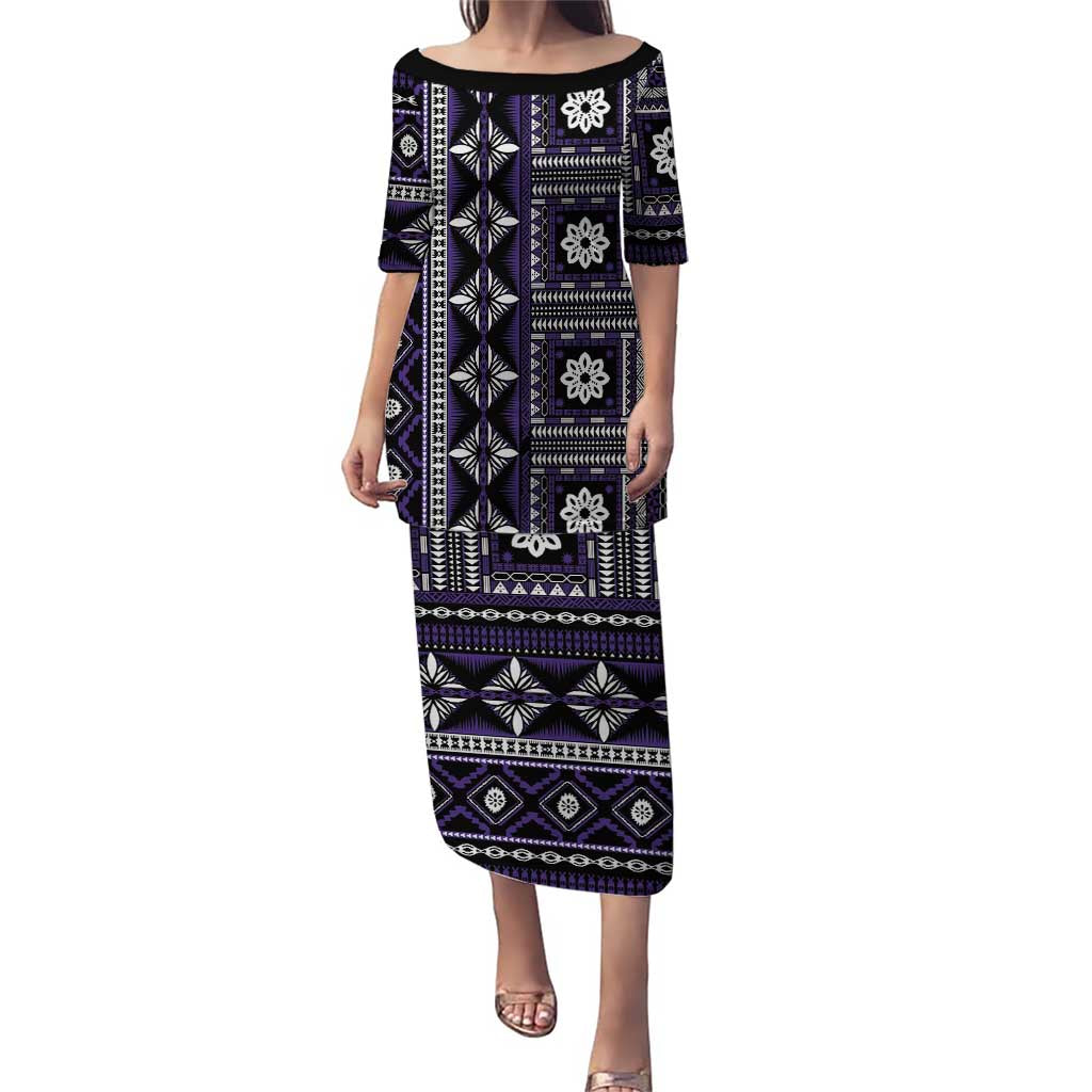 Fiji Masi Tapa Pattern Purple Puletasi - Polynesian Pride