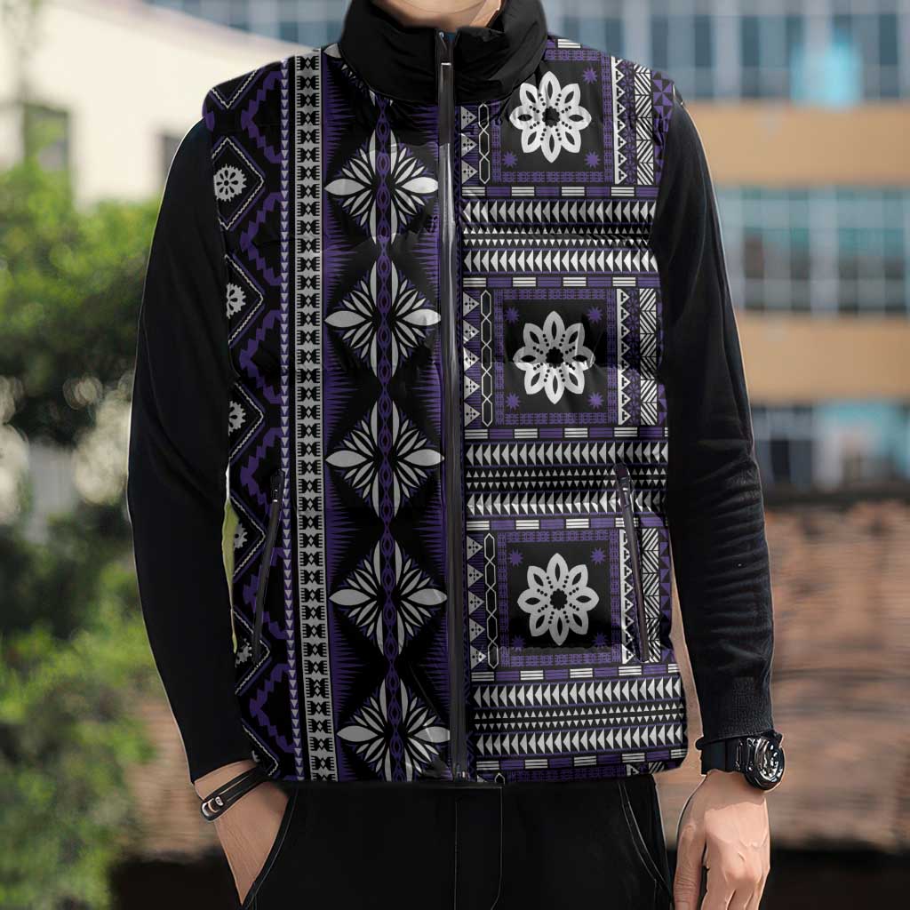 Fiji Masi Tapa Pattern Purple Sleeveless Puffer Jacket - Polynesian Pride