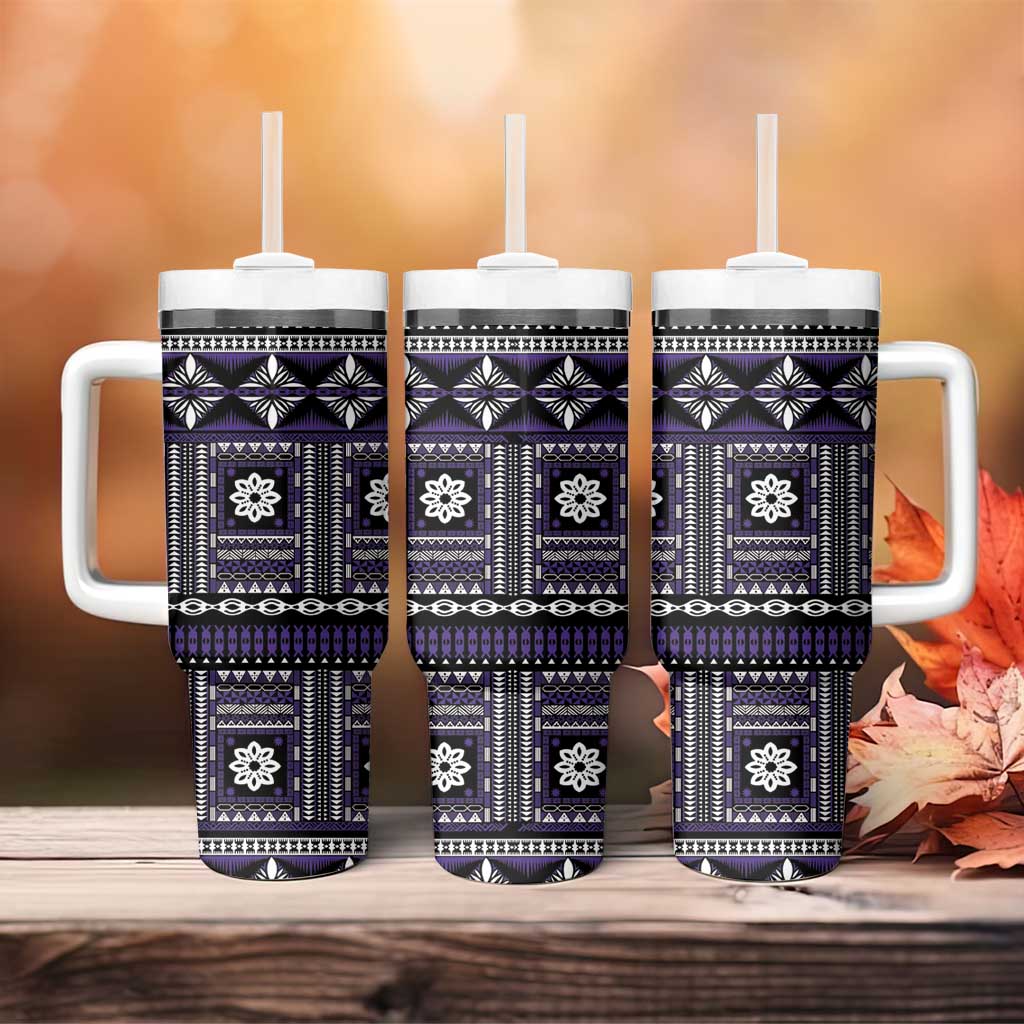 Fiji Masi Tapa Pattern Purple Tumbler With Handle - Polynesian Pride