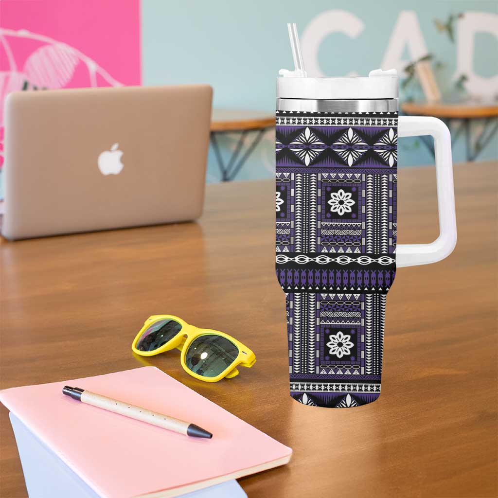 Fiji Masi Tapa Pattern Purple Tumbler With Handle - Polynesian Pride
