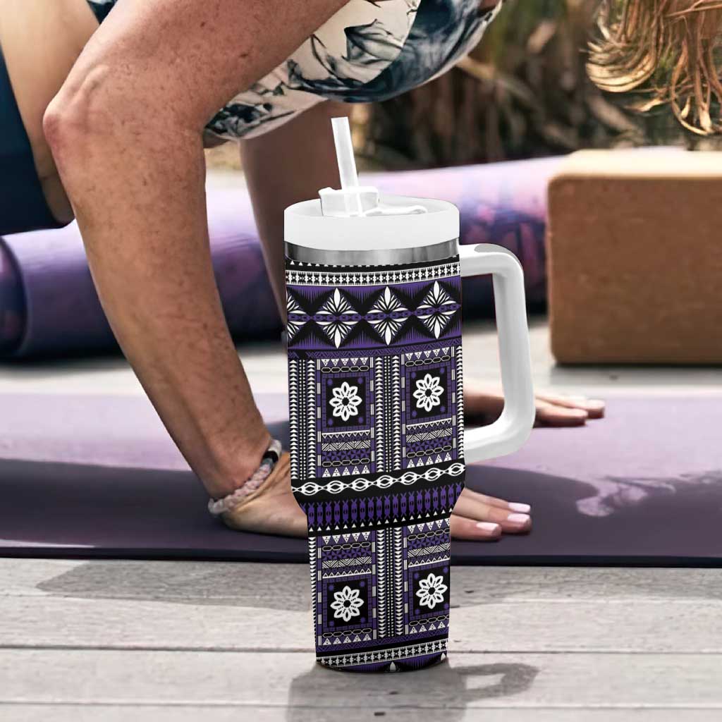 Fiji Masi Tapa Pattern Purple Tumbler With Handle - Polynesian Pride