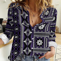 Fiji Masi Tapa Pattern Purple Women Casual Shirt LT01 Female Purple - Polynesian Pride