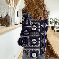 Fiji Masi Tapa Pattern Purple Women Casual Shirt LT01 - Polynesian Pride