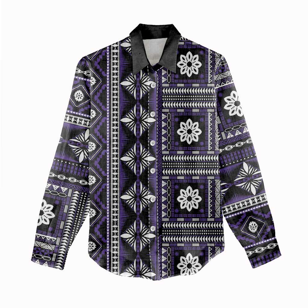 Fiji Masi Tapa Pattern Purple Women Casual Shirt LT01 - Polynesian Pride
