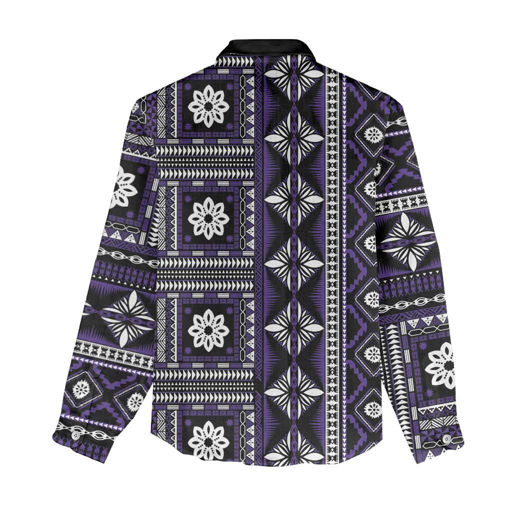 Fiji Masi Tapa Pattern Purple Women Casual Shirt LT01 - Polynesian Pride