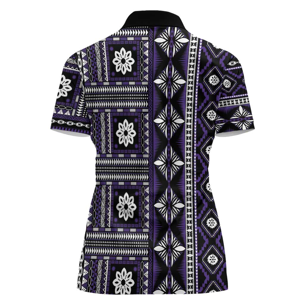 Fiji Masi Tapa Pattern Purple Women Polo Shirt - Polynesian Pride