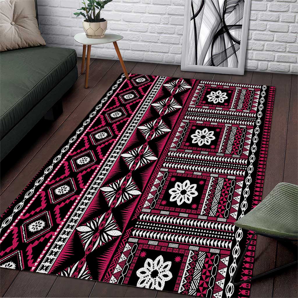 Fiji Masi Tapa Pattern Pink Area Rug - Polynesian Pride