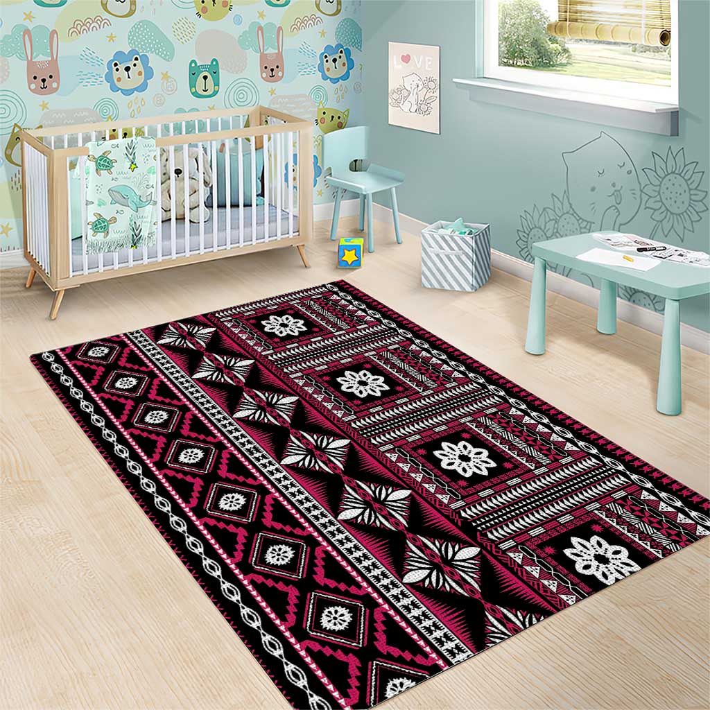 Fiji Masi Tapa Pattern Pink Area Rug - Polynesian Pride