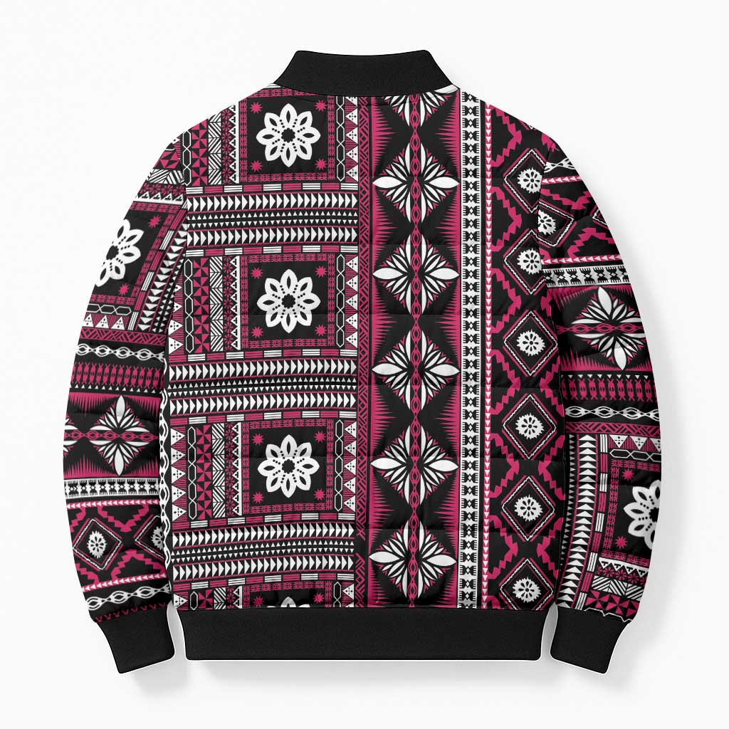 Fiji Masi Tapa Pattern Pink Bomber Puffer Jacket - Polynesian Pride