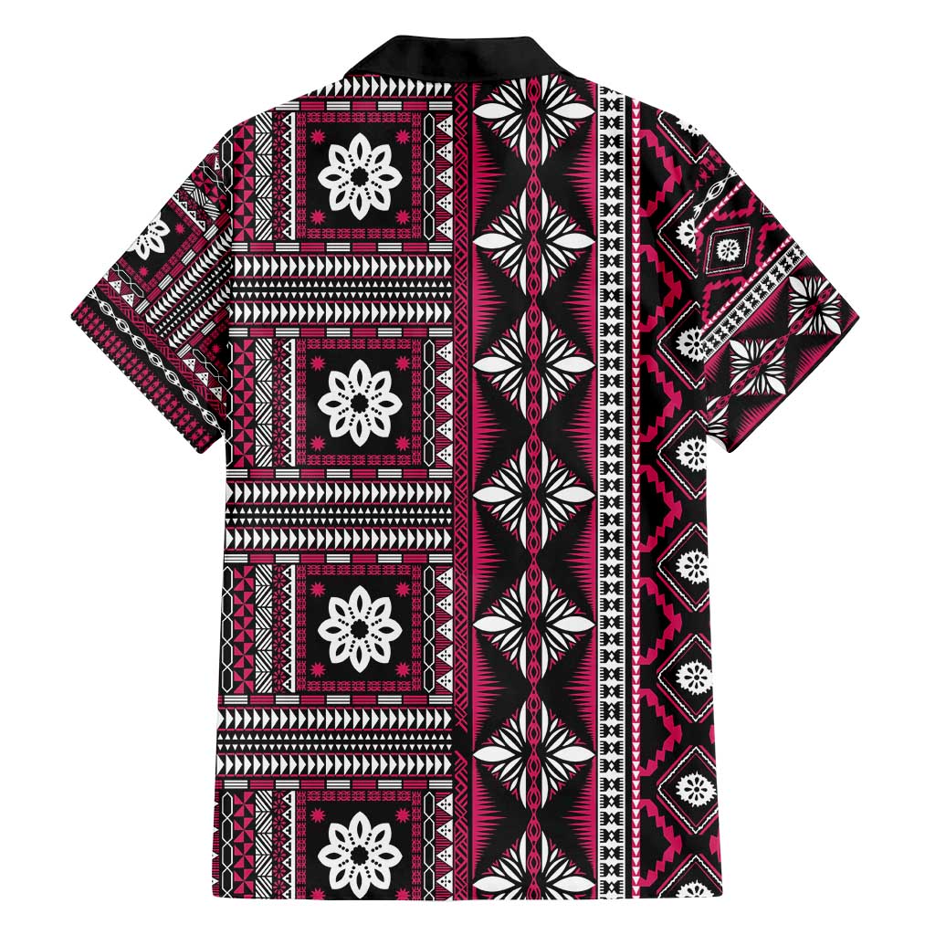Fiji Masi Tapa Pattern Pink Family Matching Long Sleeve Bodycon Dress and Hawaiian Shirt LT01 - Polynesian Pride