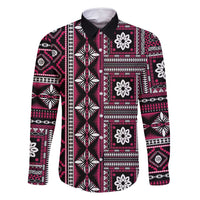 Fiji Masi Tapa Pattern Pink Family Matching Long Sleeve Bodycon Dress and Hawaiian Shirt LT01 Dad's Shirt - Long Sleeve Pink - Polynesian Pride
