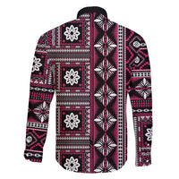 Fiji Masi Tapa Pattern Pink Family Matching Long Sleeve Bodycon Dress and Hawaiian Shirt LT01 - Polynesian Pride