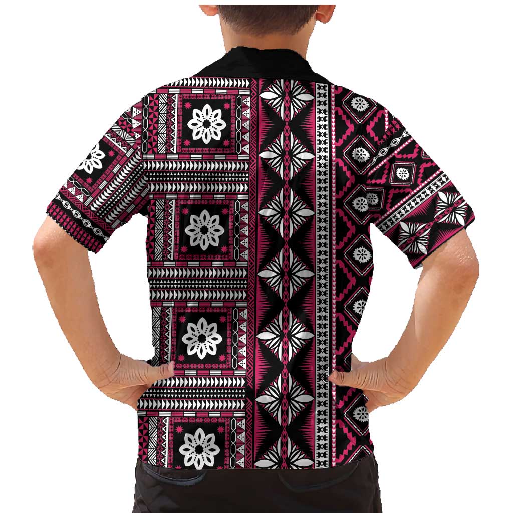 Fiji Masi Tapa Pattern Pink Family Matching Mermaid Dress and Hawaiian Shirt LT01 - Polynesian Pride