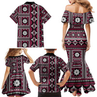 Fiji Masi Tapa Pattern Pink Family Matching Mermaid Dress and Hawaiian Shirt LT01 - Polynesian Pride