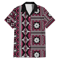 Fiji Masi Tapa Pattern Pink Family Matching Mermaid Dress and Hawaiian Shirt LT01 Dad's Shirt - Short Sleeve Pink - Polynesian Pride