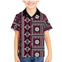 Fiji Masi Tapa Pattern Pink Family Matching Mermaid Dress and Hawaiian Shirt LT01 Son's Shirt Pink - Polynesian Pride
