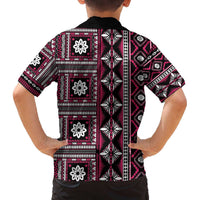 Fiji Masi Tapa Pattern Pink Family Matching Off The Shoulder Long Sleeve Dress and Hawaiian Shirt LT01 - Polynesian Pride