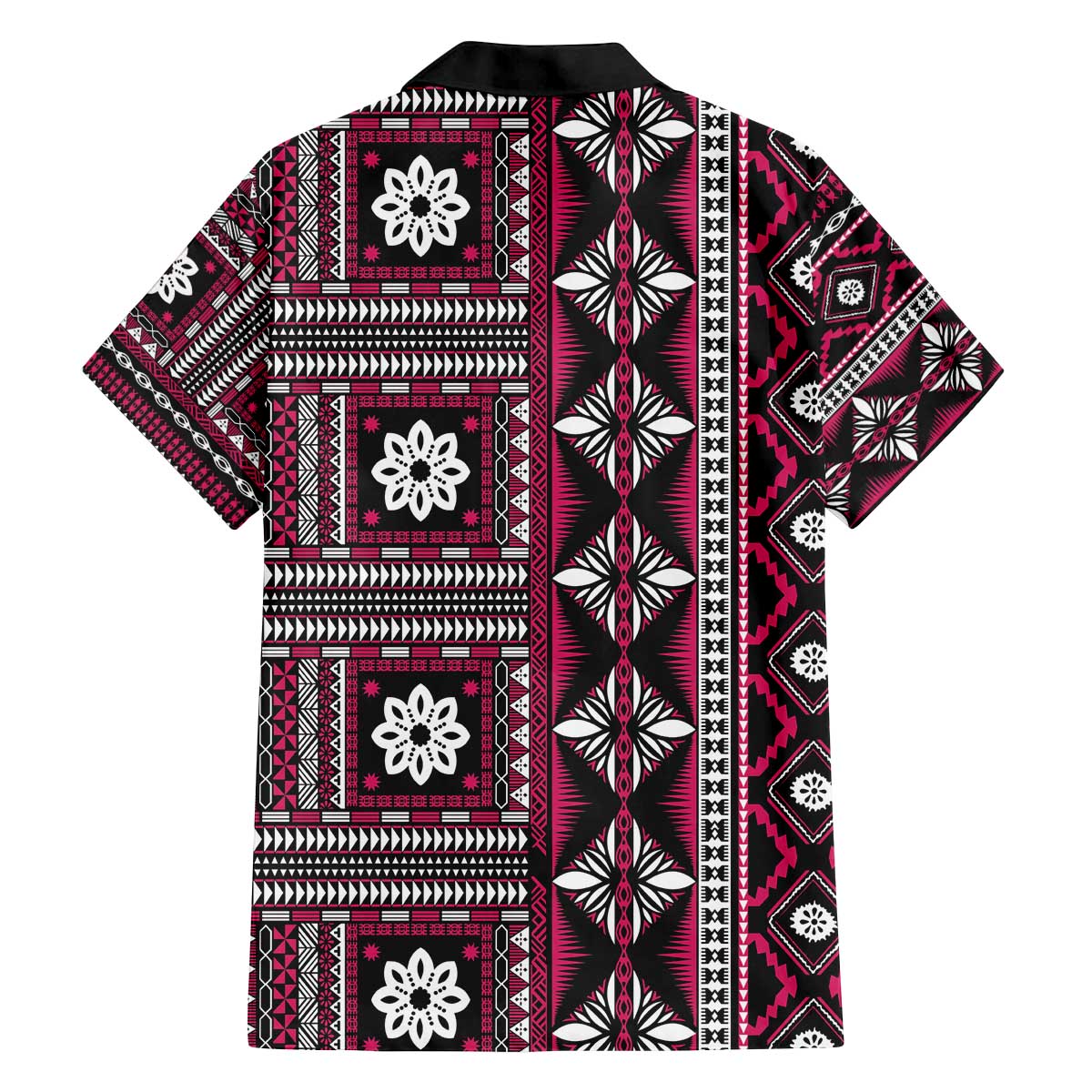 Fiji Masi Tapa Pattern Pink Family Matching Off The Shoulder Long Sleeve Dress and Hawaiian Shirt LT01 - Polynesian Pride