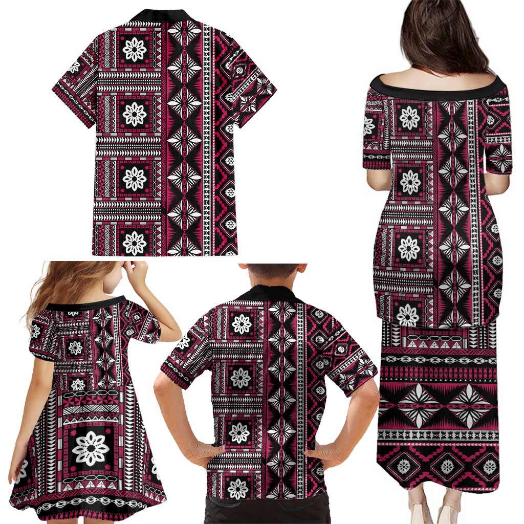 Fiji Masi Tapa Pattern Pink Family Matching Puletasi and Hawaiian Shirt - Polynesian Pride