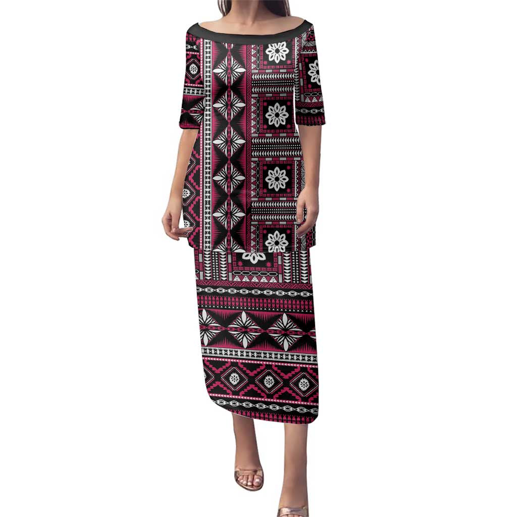 Fiji Masi Tapa Pattern Pink Family Matching Puletasi and Hawaiian Shirt - Polynesian Pride
