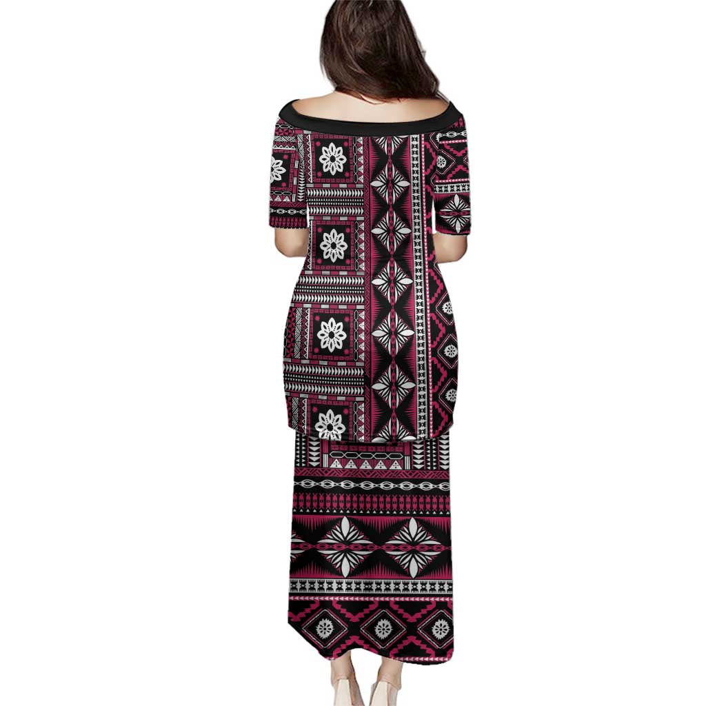 Fiji Masi Tapa Pattern Pink Family Matching Puletasi and Hawaiian Shirt - Polynesian Pride