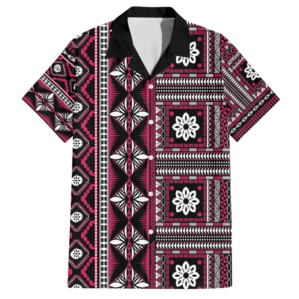 Fiji Masi Tapa Pattern Pink Family Matching Short Sleeve Bodycon Dress and Hawaiian Shirt LT01 Dad's Shirt - Short Sleeve Pink - Polynesian Pride