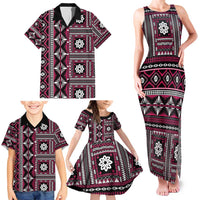 Fiji Masi Tapa Pattern Pink Family Matching Tank Maxi Dress and Hawaiian Shirt LT01 - Polynesian Pride