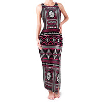 Fiji Masi Tapa Pattern Pink Family Matching Tank Maxi Dress and Hawaiian Shirt LT01 Mom's Dress Pink - Polynesian Pride
