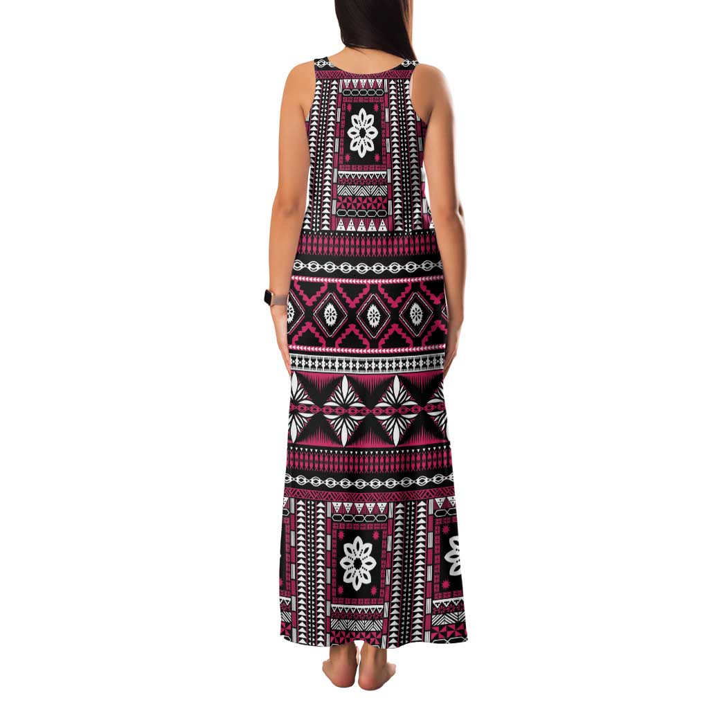 Fiji Masi Tapa Pattern Pink Family Matching Tank Maxi Dress and Hawaiian Shirt LT01 - Polynesian Pride