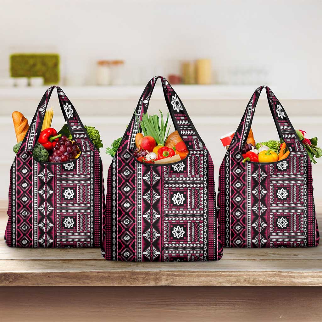 Fiji Masi Tapa Pattern Pink Grocery Bag - Polynesian Pride