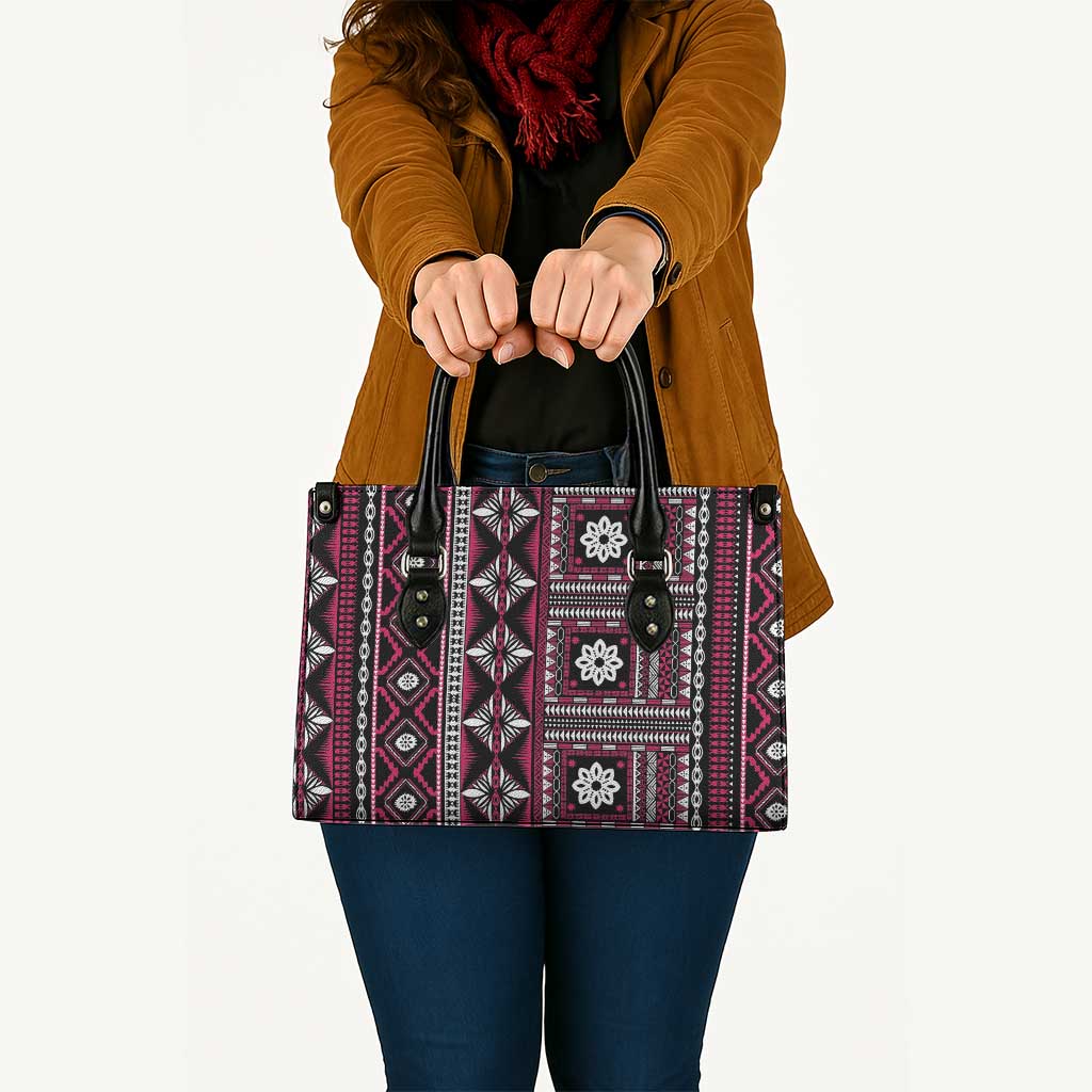 Fiji Masi Tapa Pattern Pink Leather Bag - Polynesian Pride