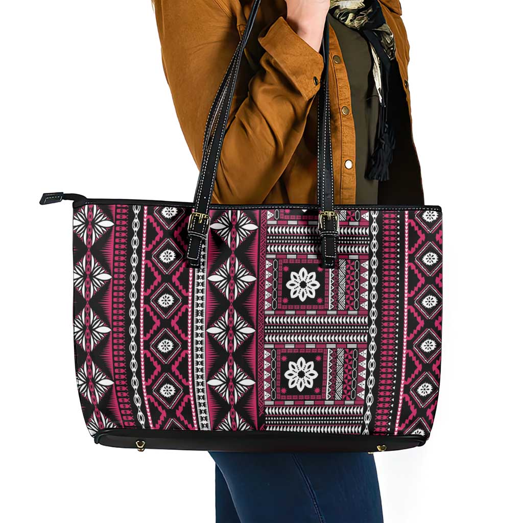 Fiji Masi Tapa Pattern Pink Leather Tote Bag - Polynesian Pride