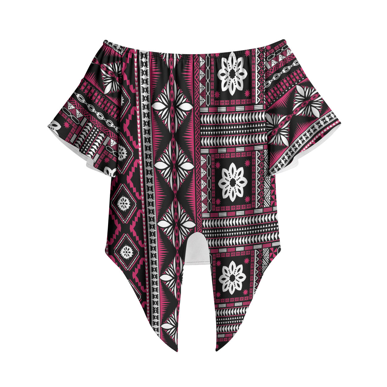 Fiji Masi Tapa Pattern Pink Off Shoulder Wrap Waist Top LT01 Pink - Polynesian Pride