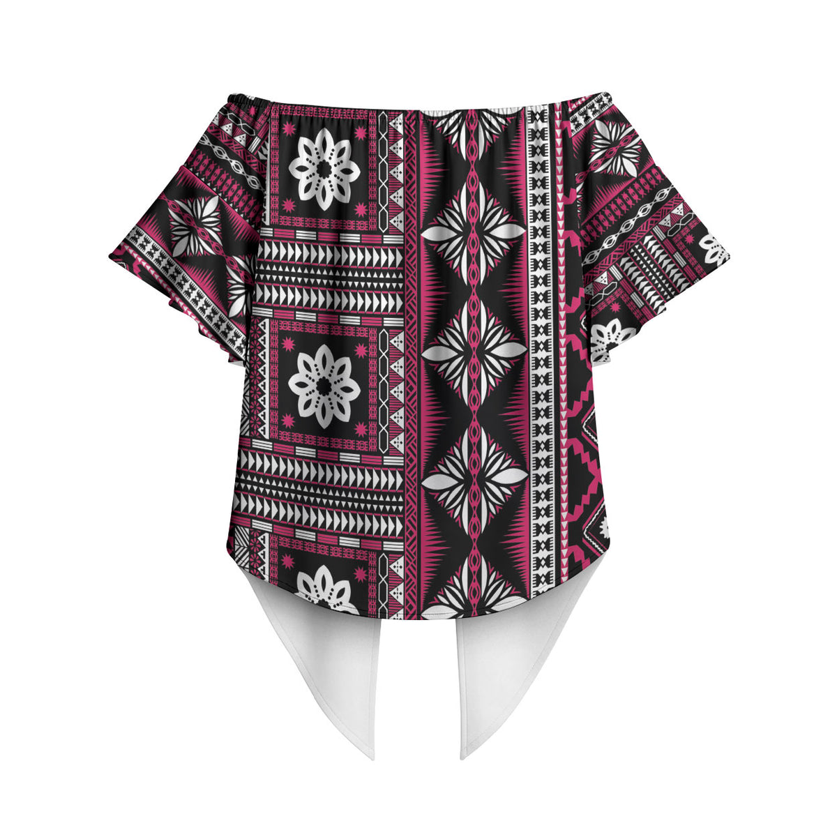 Fiji Masi Tapa Pattern Pink Off Shoulder Wrap Waist Top LT01 - Polynesian Pride