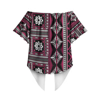 Fiji Masi Tapa Pattern Pink Off Shoulder Wrap Waist Top LT01 - Polynesian Pride