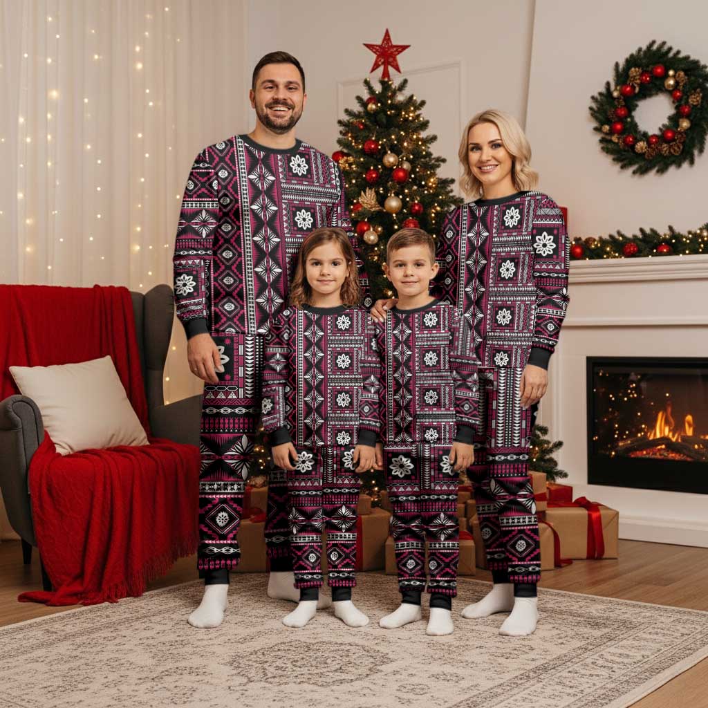 Fiji Masi Tapa Pattern Pink Christmas Pajama Set - Polynesian Pride