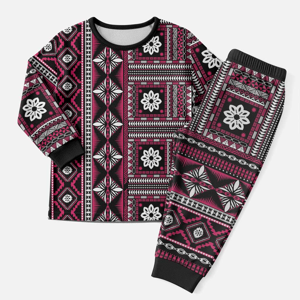 Fiji Masi Tapa Pattern Pink Christmas Pajama Set - Polynesian Pride