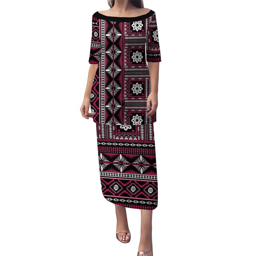 Fiji Masi Tapa Pattern Pink Puletasi - Polynesian Pride