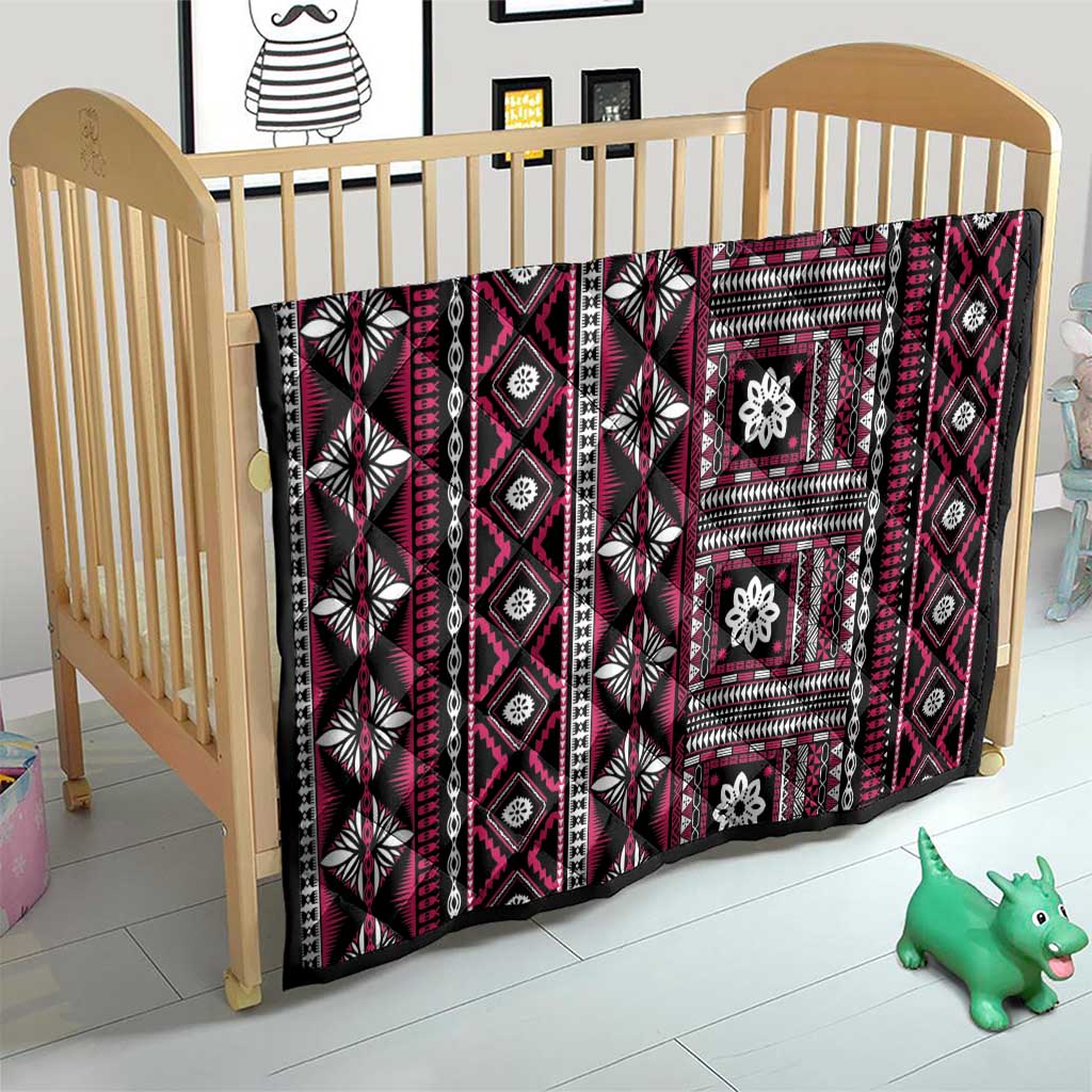 Fiji Masi Tapa Pattern Pink Quilt - Polynesian Pride