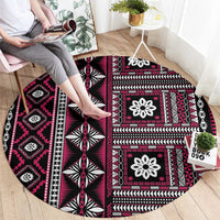 Fiji Masi Tapa Pattern Pink Round Carpet - Polynesian Pride