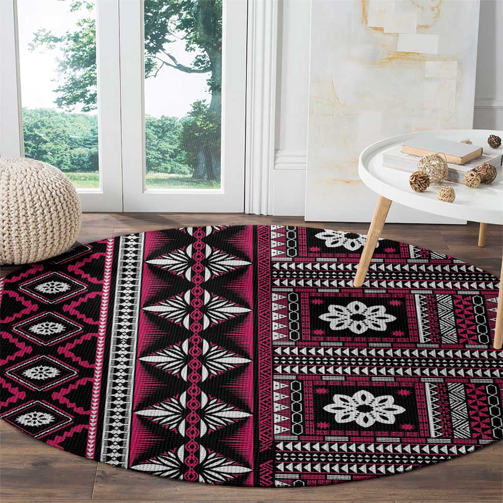 Fiji Masi Tapa Pattern Pink Round Carpet - Polynesian Pride