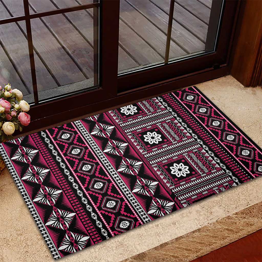 Fiji Masi Tapa Pattern Pink Rubber Doormat - Polynesian Pride