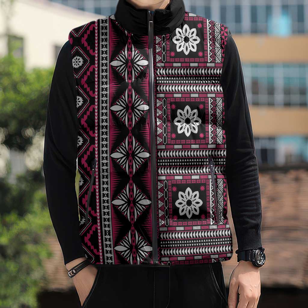 Fiji Masi Tapa Pattern Pink Sleeveless Puffer Jacket - Polynesian Pride